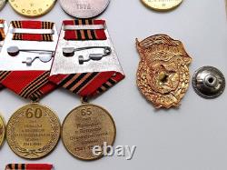 Soviet Russian Set 20 Medals, badges with 6 Documents of Veteran WW2, Army USSR