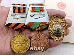 Soviet Russian Set 21 Medals, badges with 6 Documents of Veteran WW2, Army USSR