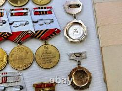 Soviet Russian Set 21 Medals, badges with 6 Documents of Veteran WW2, Army USSR