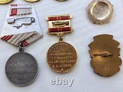 Soviet Russian Set 21 Medals, badges with 6 Documents of Veteran WW2, Army USSR