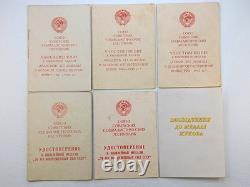 Soviet Russian Set 21 Medals, badges with 6 Documents of Veteran WW2, Army USSR