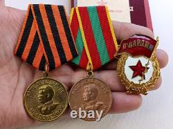 Soviet Russian Set 22 Medals, badges, 10 Documents of Veteran WW2, Army of USSR