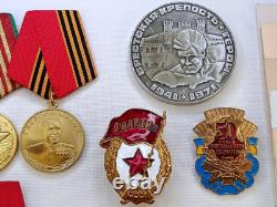 Soviet Russian Set 22 Medals, badges, 10 Documents of Veteran WW2, Army of USSR