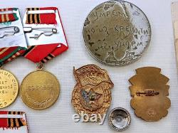Soviet Russian Set 22 Medals, badges, 10 Documents of Veteran WW2, Army of USSR