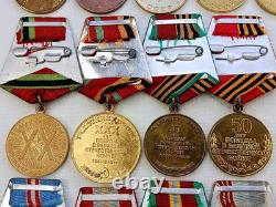 Soviet Russian Set 22 Medals, badges, 10 Documents of Veteran WW2, Army of USSR