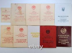 Soviet Russian Set 22 Medals, badges, 10 Documents of Veteran WW2, Army of USSR