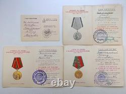 Soviet Russian Set 22 Medals, badges, 10 Documents of Veteran WW2, Army of USSR