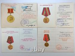 Soviet Russian Set 22 Medals, badges, 10 Documents of Veteran WW2, Army of USSR