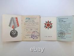 Soviet Russian Set 22 Medals, badges, 10 Documents of Veteran WW2, Army of USSR