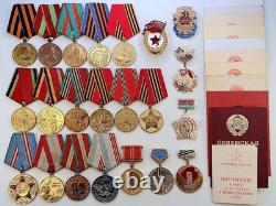 Soviet Russian Set 22 Medals, badges, 11 Documents of Veteran WW2 Army USSR WWII