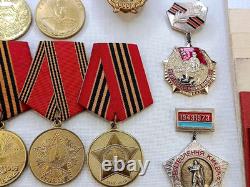 Soviet Russian Set 22 Medals, badges, 11 Documents of Veteran WW2 Army USSR WWII