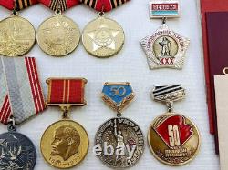 Soviet Russian Set 22 Medals, badges, 11 Documents of Veteran WW2 Army USSR WWII