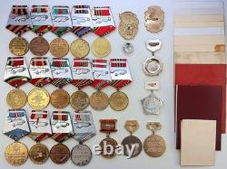 Soviet Russian Set 22 Medals, badges, 11 Documents of Veteran WW2 Army USSR WWII