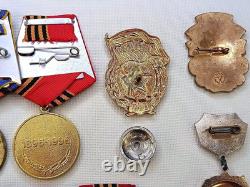 Soviet Russian Set 22 Medals, badges, 11 Documents of Veteran WW2 Army USSR WWII