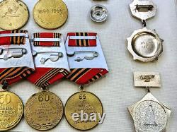 Soviet Russian Set 22 Medals, badges, 11 Documents of Veteran WW2 Army USSR WWII