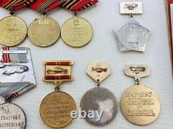 Soviet Russian Set 22 Medals, badges, 11 Documents of Veteran WW2 Army USSR WWII