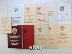Soviet Russian Set 22 Medals, badges, 11 Documents of Veteran WW2 Army USSR WWII