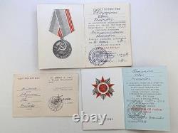 Soviet Russian Set 22 Medals, badges, 11 Documents of Veteran WW2 Army USSR WWII