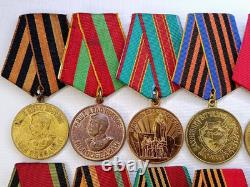 Soviet Russian Set 22 Medals, badges with 10 Documents of Veteran WW2, Army USSR