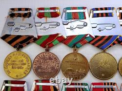 Soviet Russian Set 22 Medals, badges with 10 Documents of Veteran WW2, Army USSR
