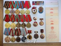 Soviet Russian Set 22 Medals, badges with 10 Documents of Veteran WW2, Army USSR