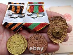 Soviet Russian Set 23 Medals, badges with 6 Documents of Veteran WW2, Army USSR