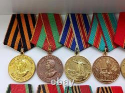 Soviet Russian Set 23 Medals, badges with 6 Documents of Veteran WW2, Army USSR