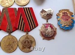 Soviet Russian Set 23 Medals, badges with 7 Documents of Veteran WW2, Army USSR