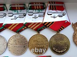 Soviet Russian Set 23 Medals, badges with 7 Documents of Veteran WW2, Army USSR