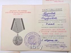 Soviet Russian Set 23 Medals, badges with 7 Documents of Veteran WW2, Army USSR