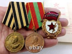 Soviet Russian Set 24 Medals, badges with 8 Documents of Veteran WW2, Army USSR