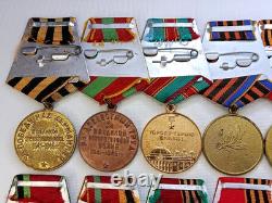 Soviet Russian Set 24 Medals, badges with 8 Documents of Veteran WW2, Army USSR