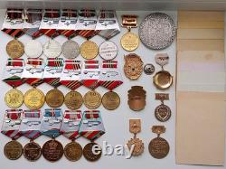 Soviet Russian Set 25 Medals, badges with 10 Documents of Veteran WW2, Army USSR