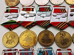 Soviet Russian Set 25 Medals, badges with 10 Documents of Veteran WW2, Army USSR