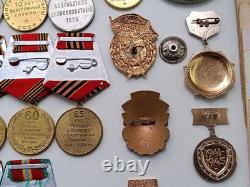Soviet Russian Set 25 Medals, badges with 10 Documents of Veteran WW2, Army USSR