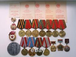 Soviet Russian Set of 17 Medals, Badges. 5 Documents of Veteran WW2, Army. USSR
