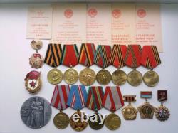 Soviet Russian Set of 17 Medals, Badges. 5 Documents of Veteran WW2, Army. USSR
