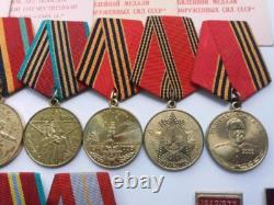 Soviet Russian Set of 17 Medals, Badges. 5 Documents of Veteran WW2, Army. USSR