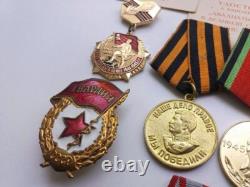 Soviet Russian Set of 17 Medals, Badges. 5 Documents of Veteran WW2, Army. USSR