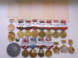 Soviet Russian Set of 17 Medals, Badges. 5 Documents of Veteran WW2, Army. USSR