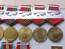 Soviet Russian Set of 17 Medals, Badges. 5 Documents of Veteran WW2, Army. USSR