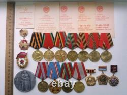 Soviet Russian Set of 17 Medals, Badges. 5 Documents of Veteran WW2, Army. USSR