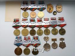 Soviet Russian Set of 18 Medals and Badges of Veteran WW2, Army USSR. Document