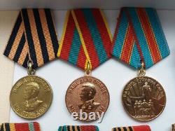 Soviet Russian Set of 18 Medals and Badges of Veteran WW2, Army USSR. Document