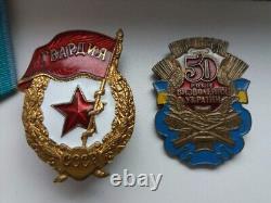 Soviet Russian Set of 18 Medals and Badges of Veteran WW2, Army USSR. Document