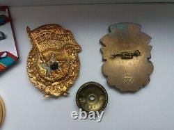 Soviet Russian Set of 18 Medals and Badges of Veteran WW2, Army USSR. Document