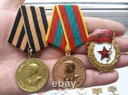 Soviet Russian Set of 18 Medals and Badges of Veteran WW2, Army USSR. Document