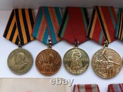 Soviet Russian Set of 20 Medals and Badges of Veteran WW2, Army USSR. Documents
