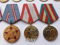 Soviet Russian Set of 20 Medals and Badges of Veteran WW2, Army USSR. Documents