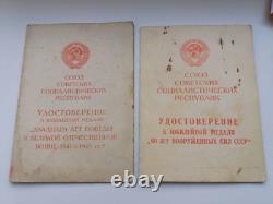 Soviet Russian Set of 20 Medals and Badges of Veteran WW2, Army USSR. Documents